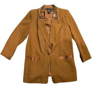 Vtg 90s IB Diffusion Carmel Blazer Jacket Womens 8 Sequin Beaded Lapel